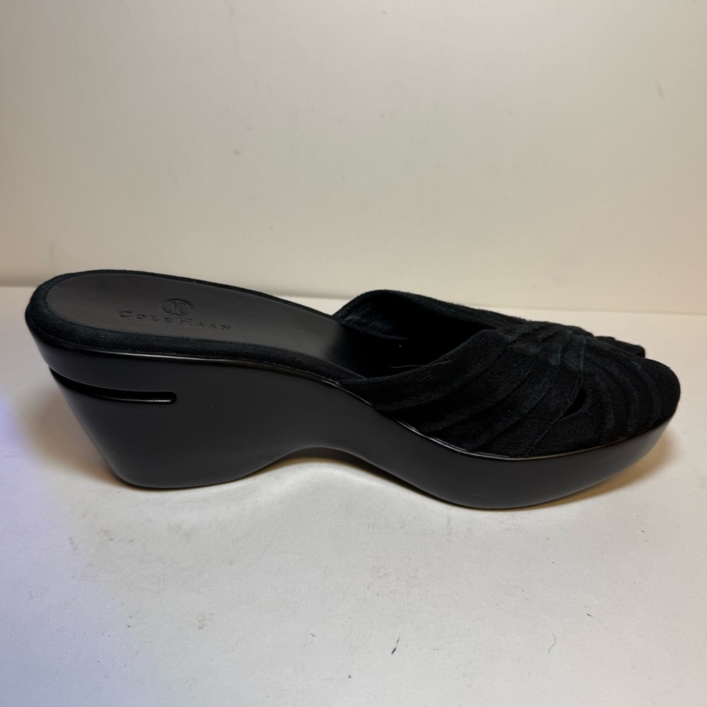 Cole Haan Nike Air Black Wedge Sandals (Heel, Leather Uppers, Round toe) size 8 - Picture 5 of 12